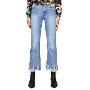 Zara Trafaluc Cropped Flare Shredded Jeans